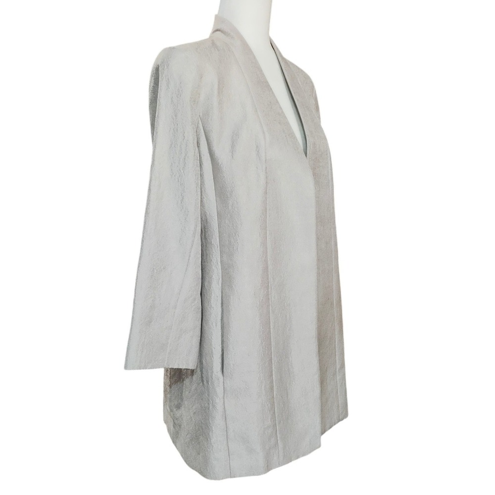 Eileen Fisher Silver Silk Blend Open Front Blazer Jacket Metallic Quiet Luxury S - Picture 3 of 9